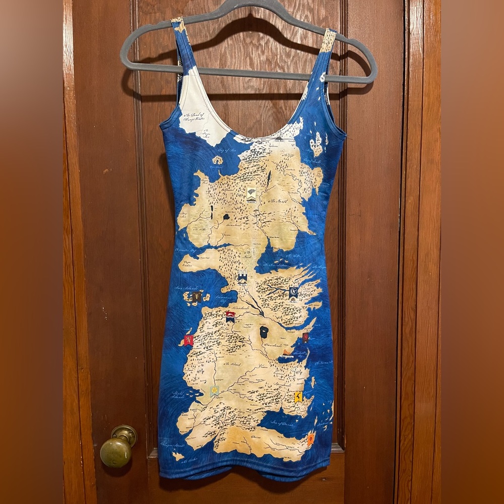 BlackMilk Game of Thrones Westeros Map body con mini dress. Size xs-s